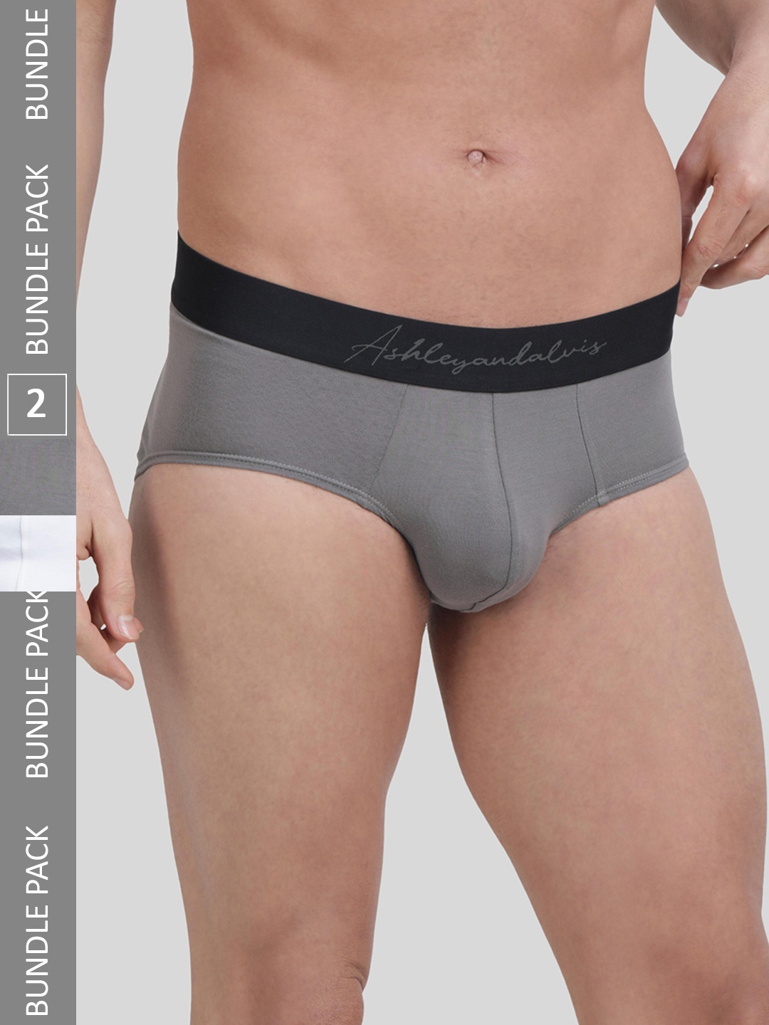 

Ashleyandalvis Men Pack of 2 Anti-Bacterial Anti Odour Modal Briefs AA-BR-FG-NG, Grey