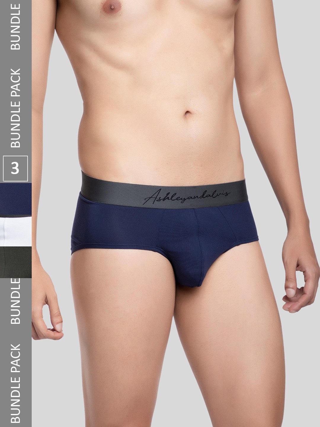 

Ashleyandalvis Men Pack of 3 Anti-Bacterial Anti Odour Modal Briefs AA-BR-DB-IB-EG, Navy blue