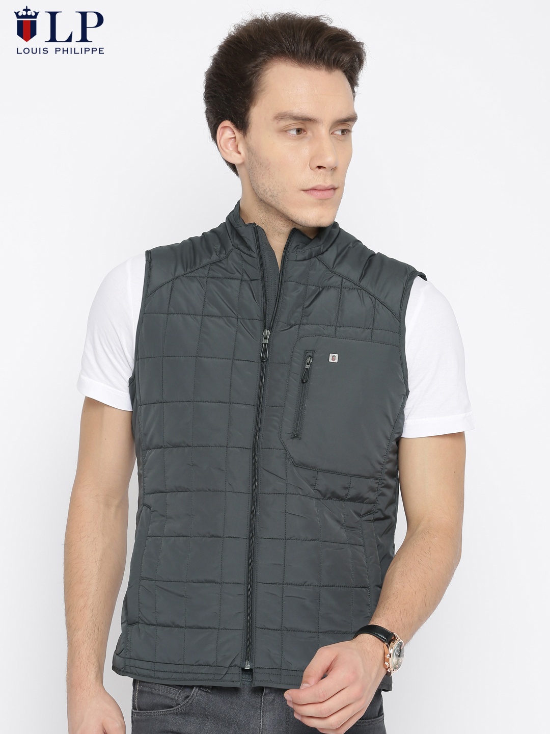 

Louis Philippe Sport Men Charcoal Solid Quilted Jacket