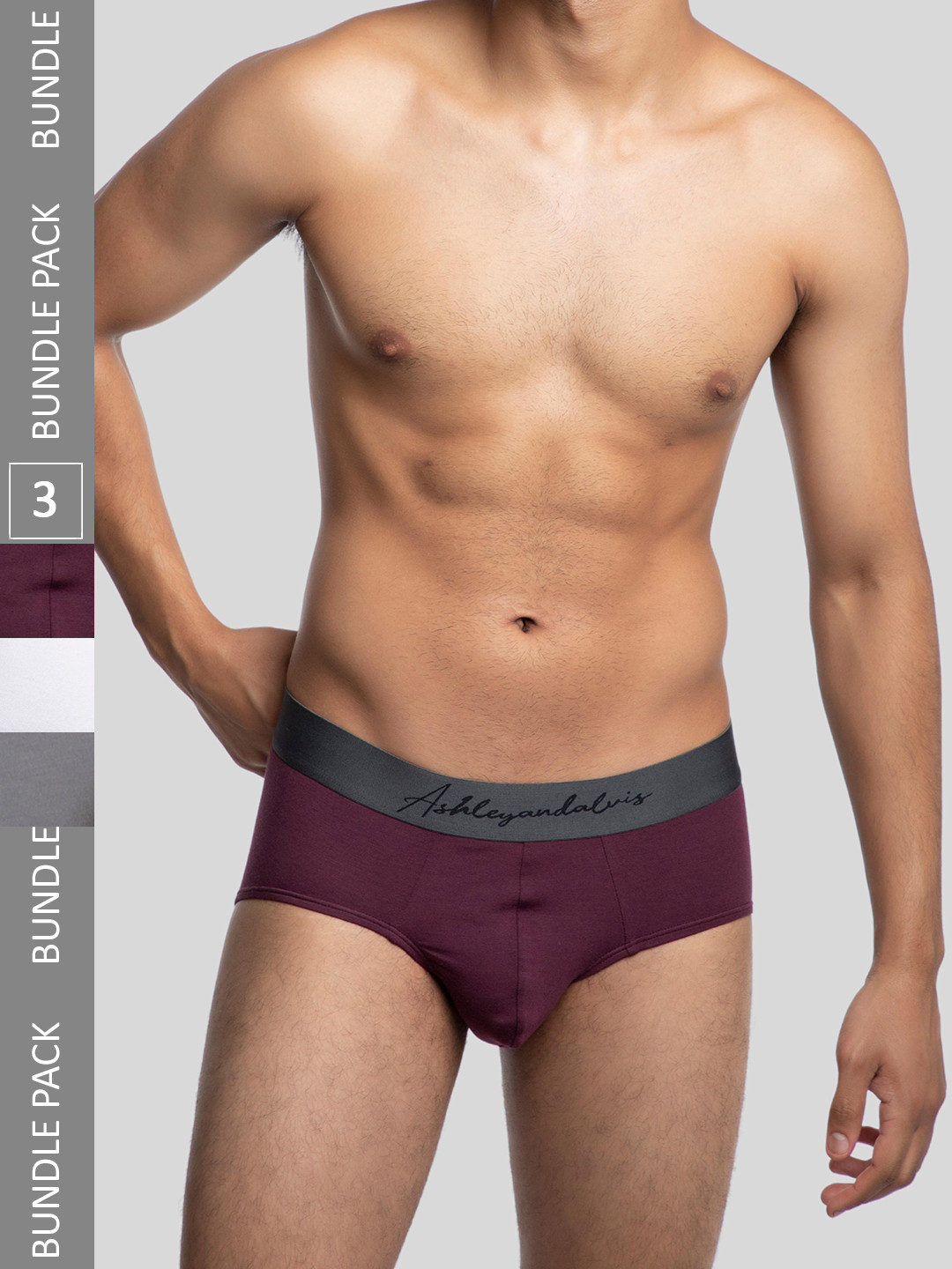 

Ashleyandalvis Men Pack of 3 Anti-Bacterial Anti Odour Modal Briefs AA-BR-AR-FG-NG, Grey