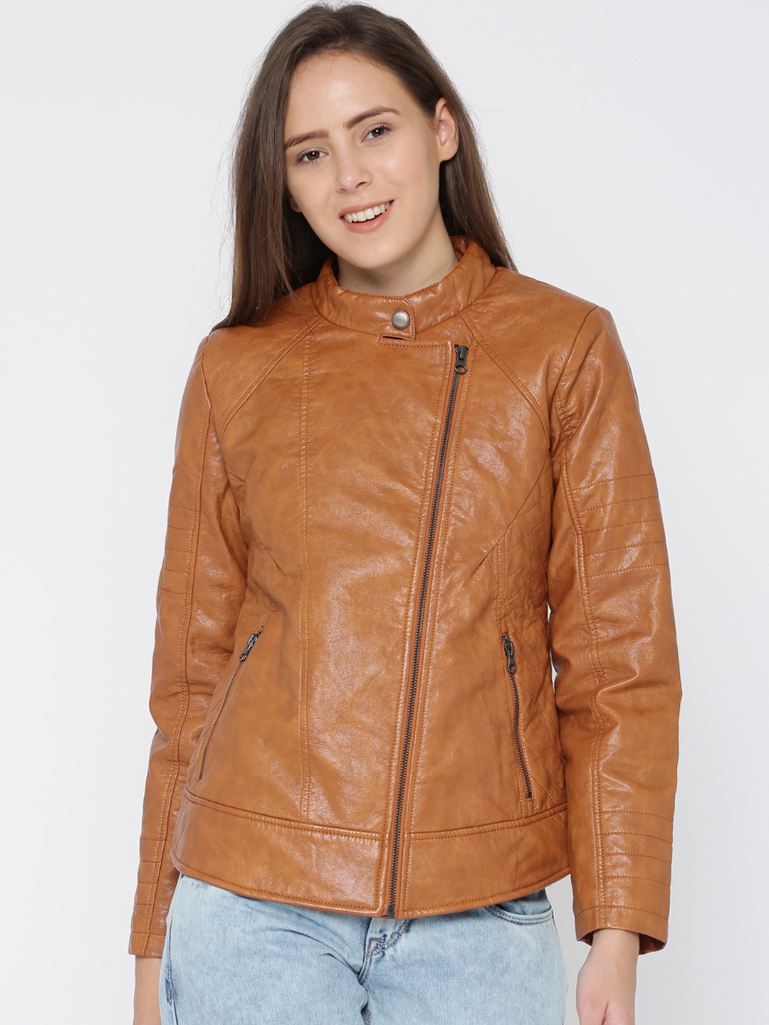 

Fort Collins Women Brown Solid Biker Jacket