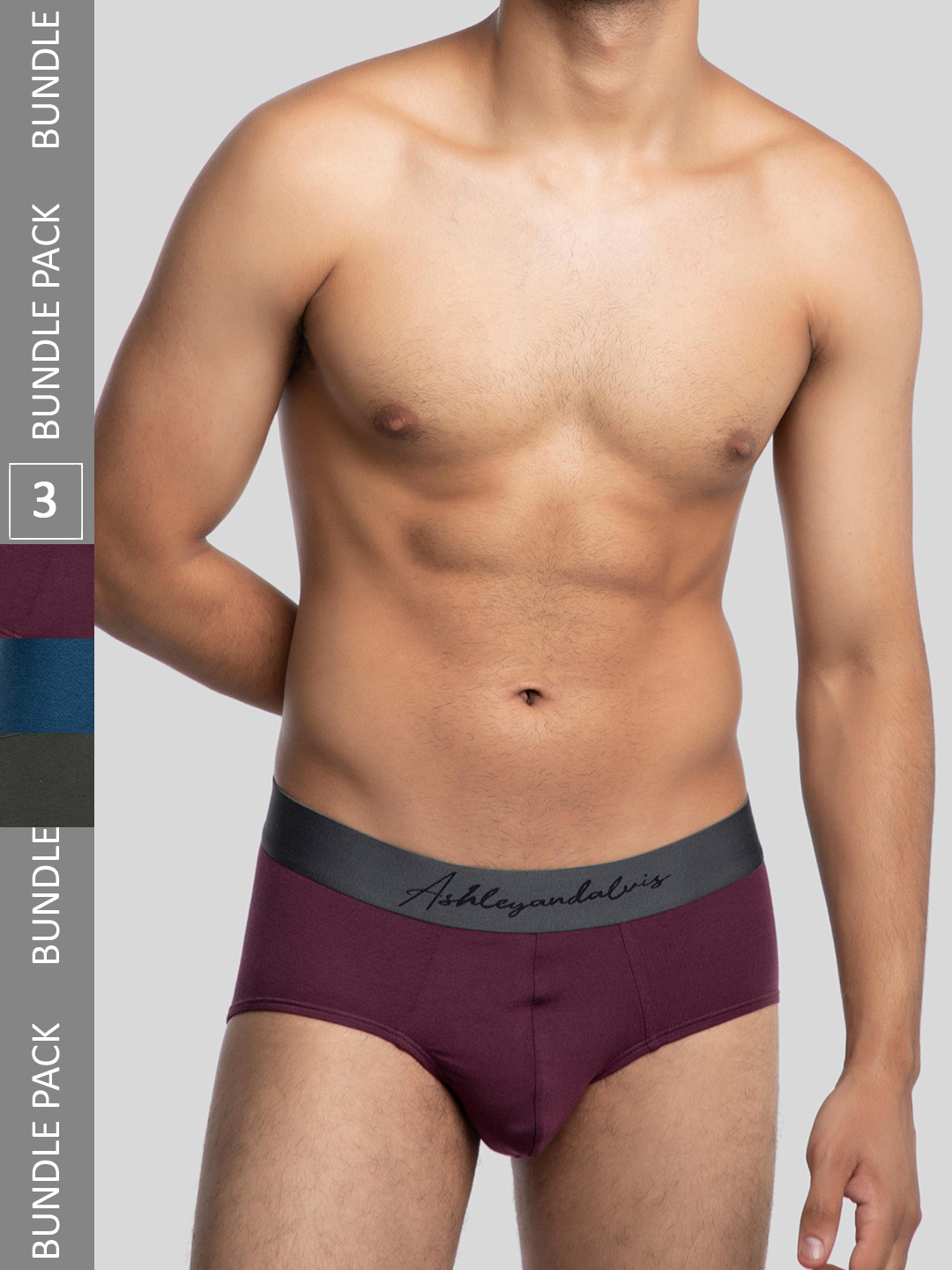 

Ashleyandalvis Men Pack of 3 Anti-Bacterial Anti Odour Modal Briefs AA-BR-AR-PB-EG, Maroon