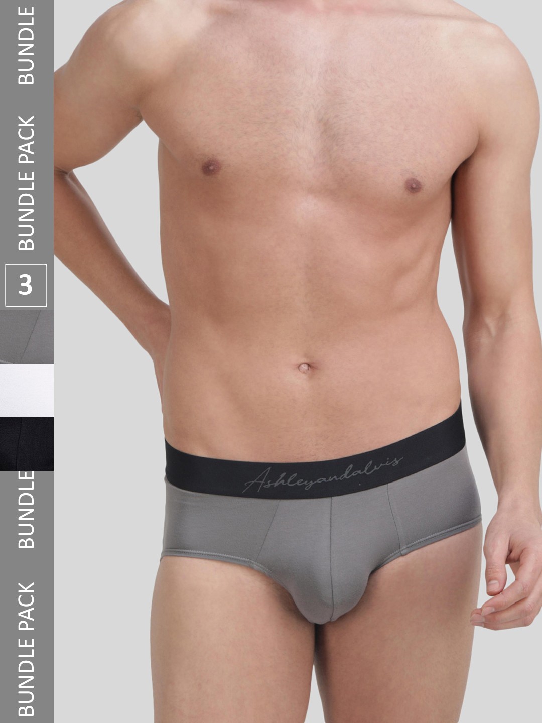 

Ashleyandalvis Men Pack of 3 Anti-Bacterial Anti Odour Modal Briefs AA-BR-DB-FG-NG, Black