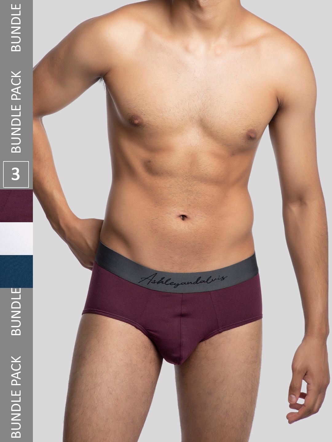 

Ashleyandalvis Men Pack of 3 Anti-Bacterial Anti Odour Modal Briefs AA-BR-FW-AR-PB, Maroon