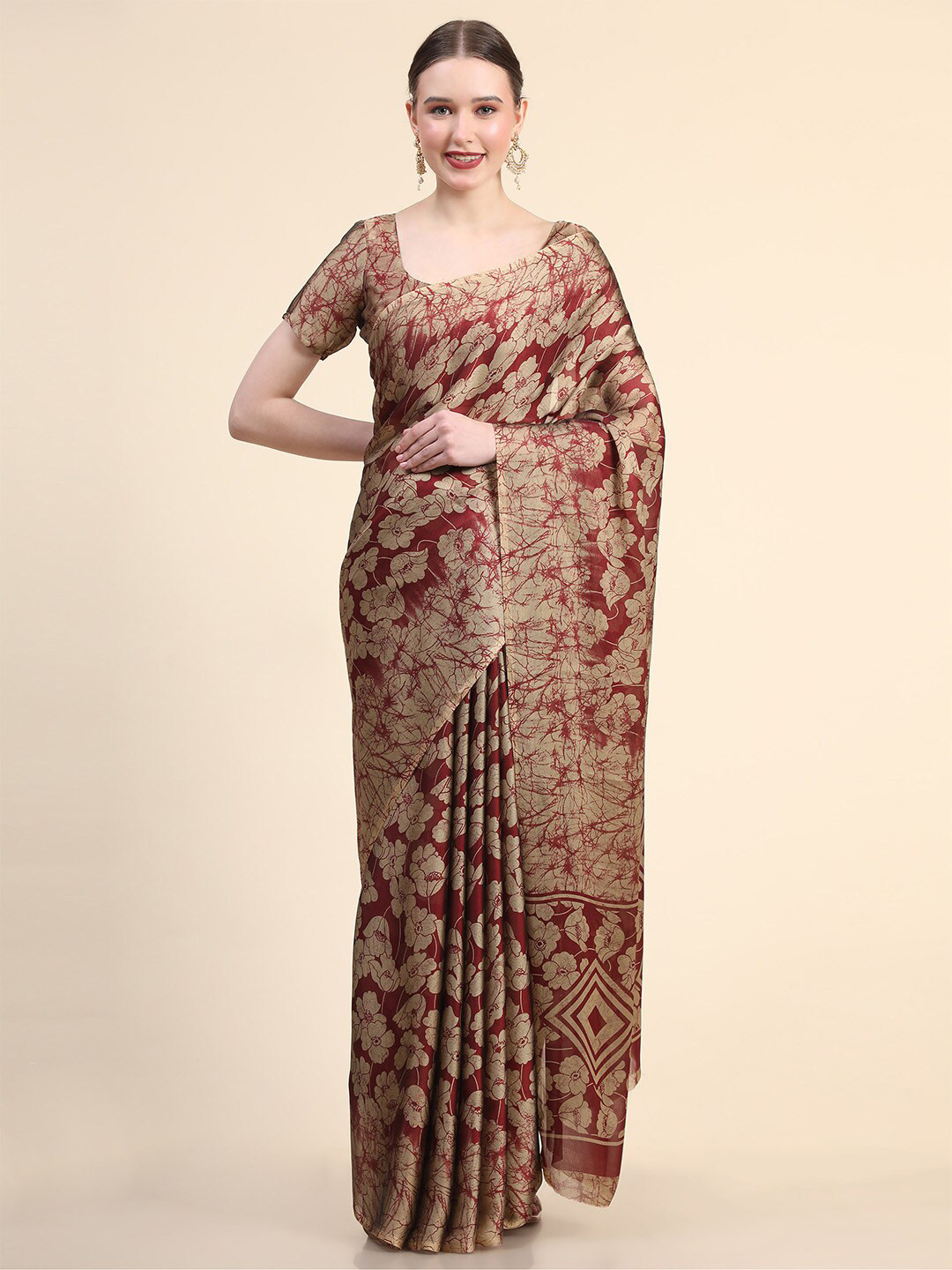 

Leeza Store Floral Printed Saree, Maroon