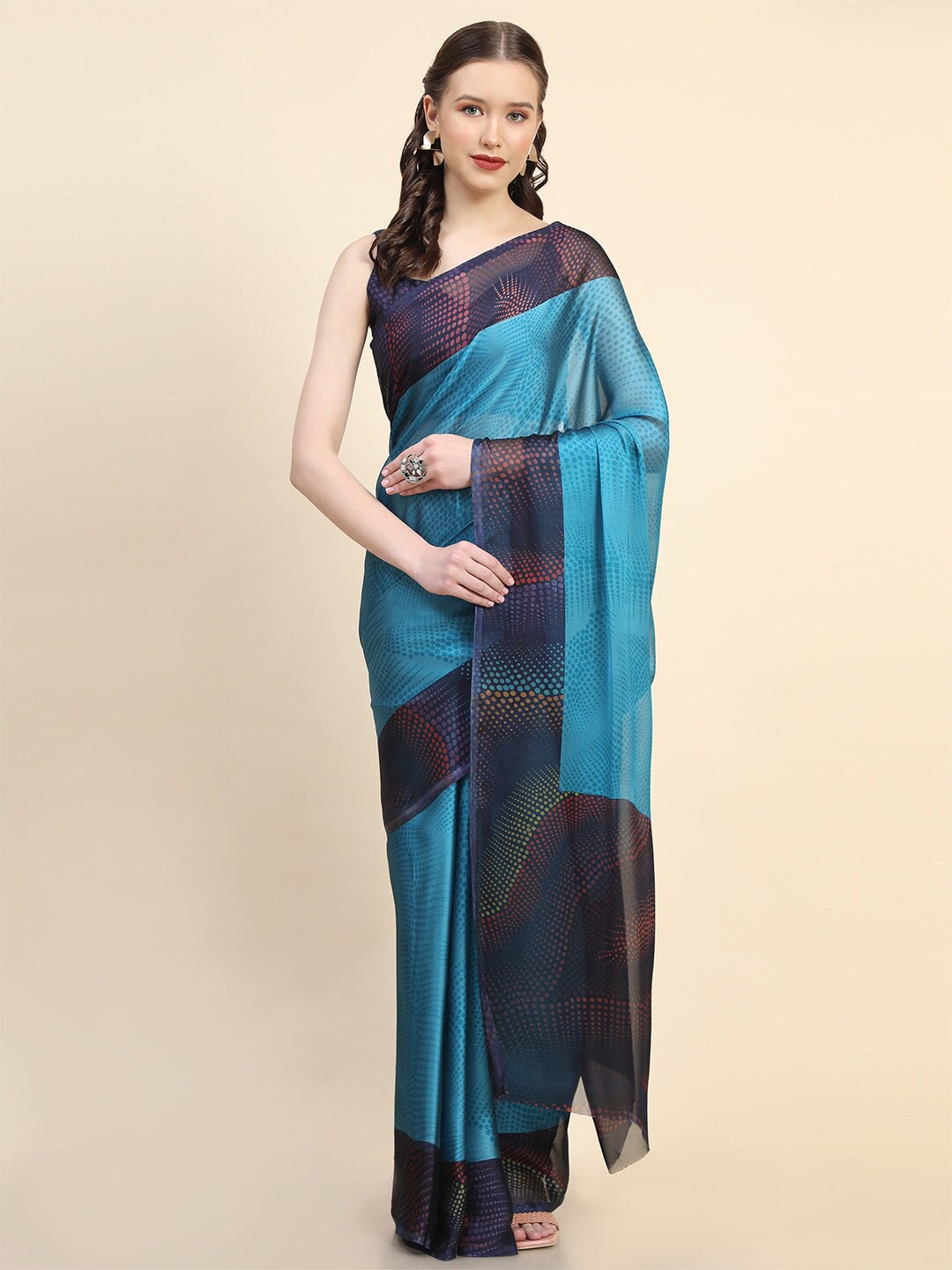 

Leeza Store Abstract Printed Saree, Blue