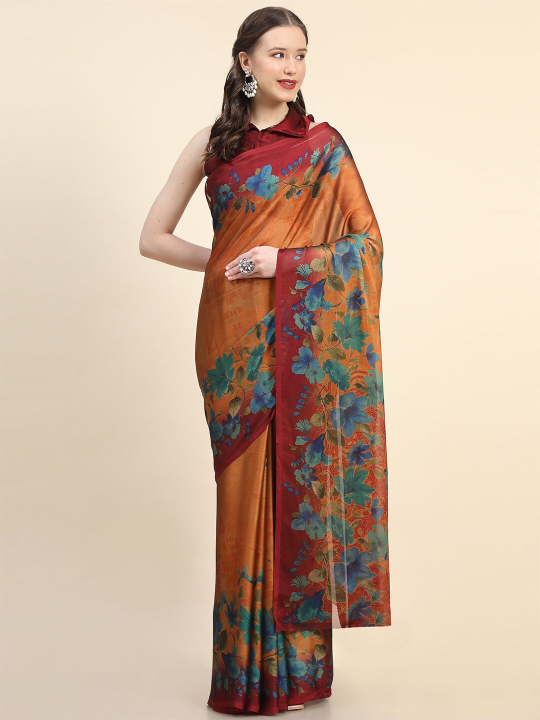 

Leeza Store Floral Printed Saree, Yellow