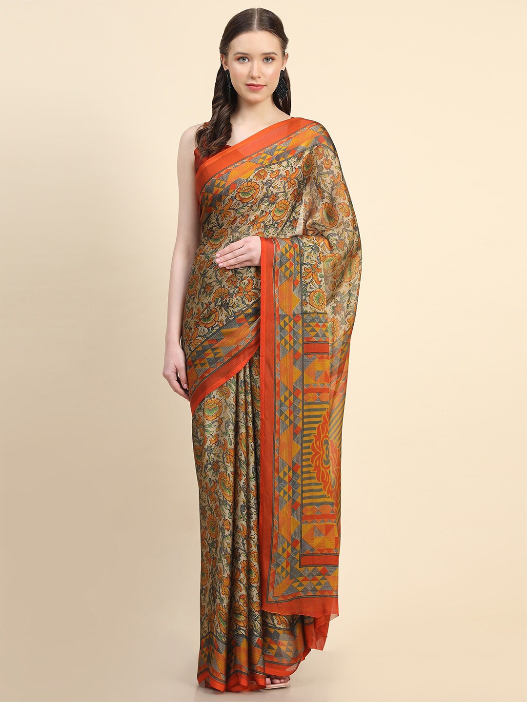 

Leeza Store Floral Printed Saree, Orange