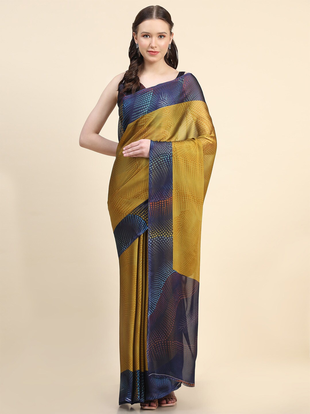 

Leeza Store Abstract Printed Saree, Mustard