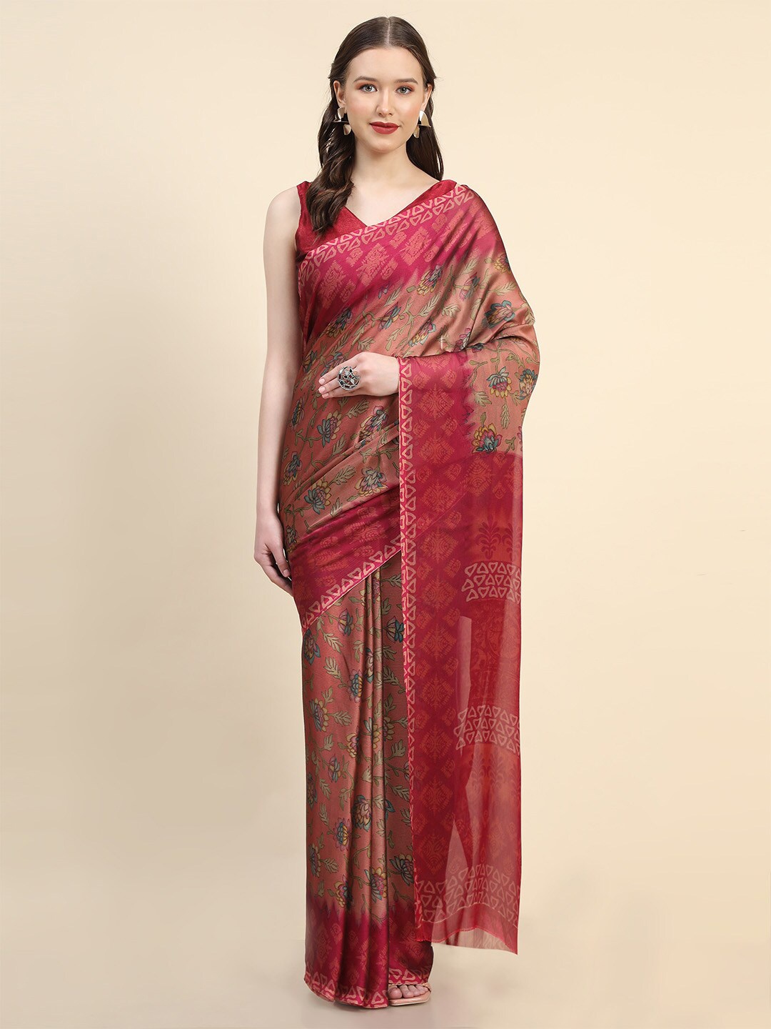 

Leeza Store Floral Printed Saree, Pink
