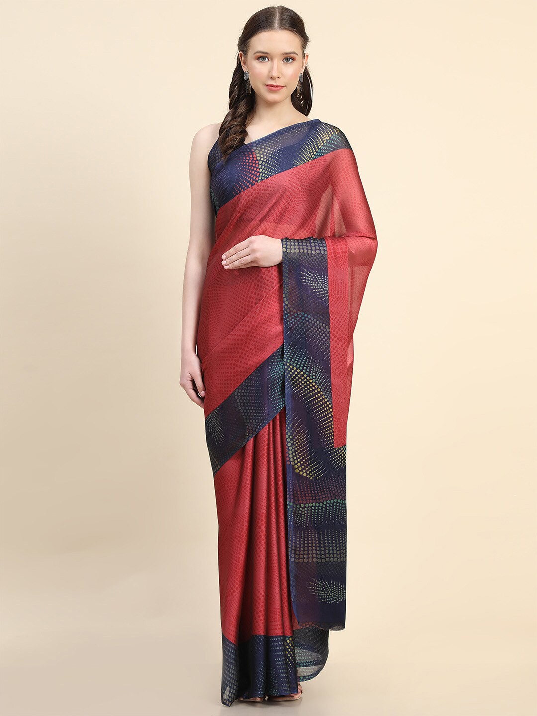 

Leeza Store Abstract Printed Saree, Red