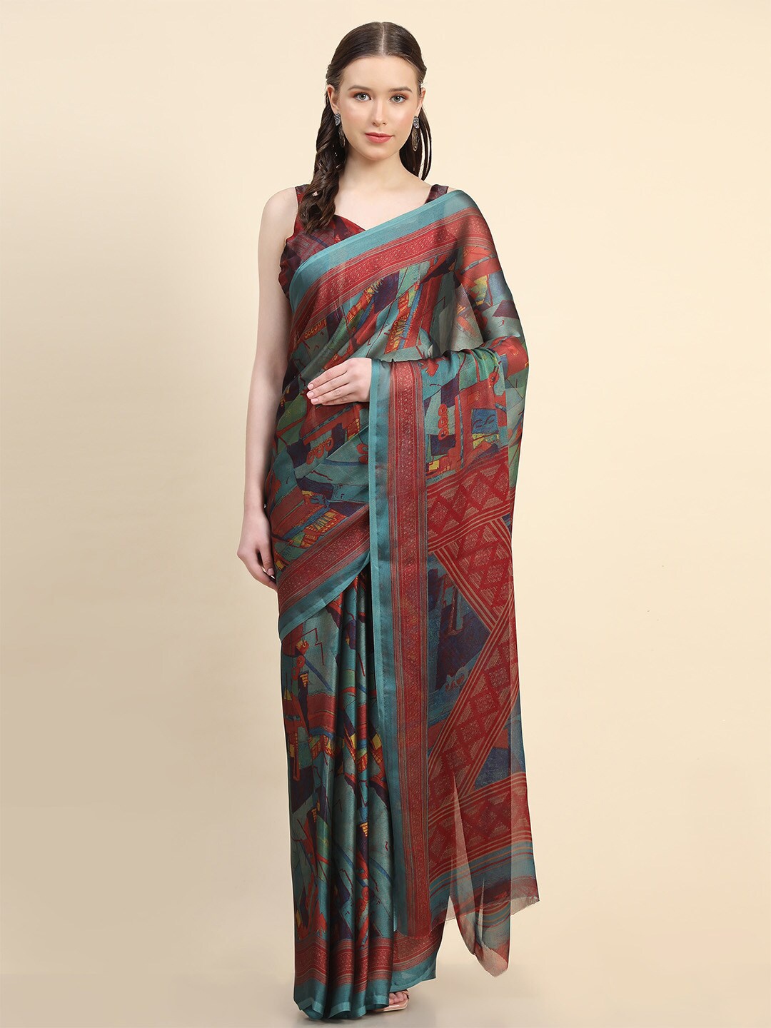 

Leeza Store Abstract Printed Saree, Blue
