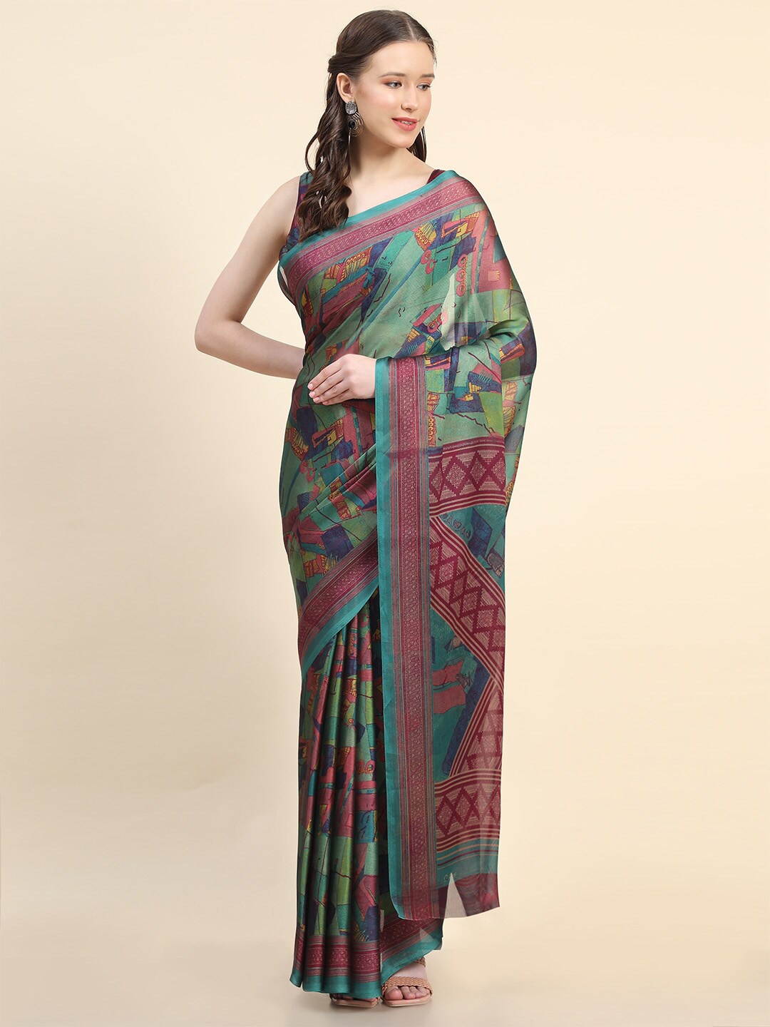 

Leeza Store Abstract Printed Saree, Green