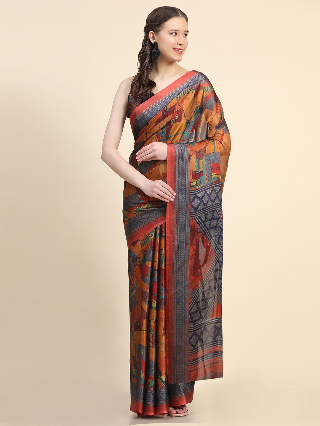 

Leeza Store Abstract Printed Saree, Grey