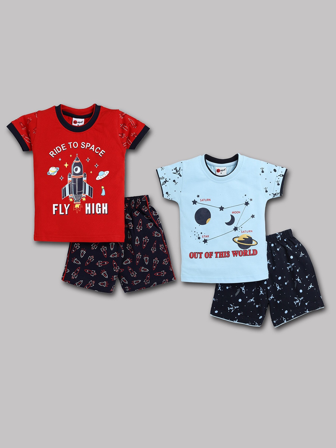 

Mars Infiniti Boys Pack of 2 Printed Pure Cotton T-shirt with Shorts, Red