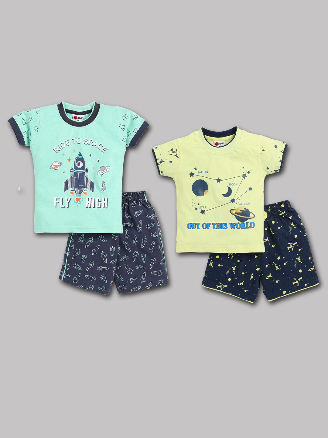 

Mars Infiniti Boys Pack of 2 Printed Pure Cotton T-shirt with Shorts, Green