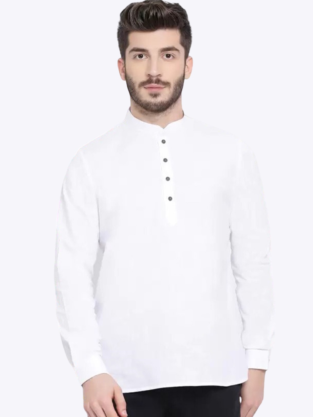 

NAMASKAR Mandarin Collar Long Sleeves Pure Cotton Short Kurta, White