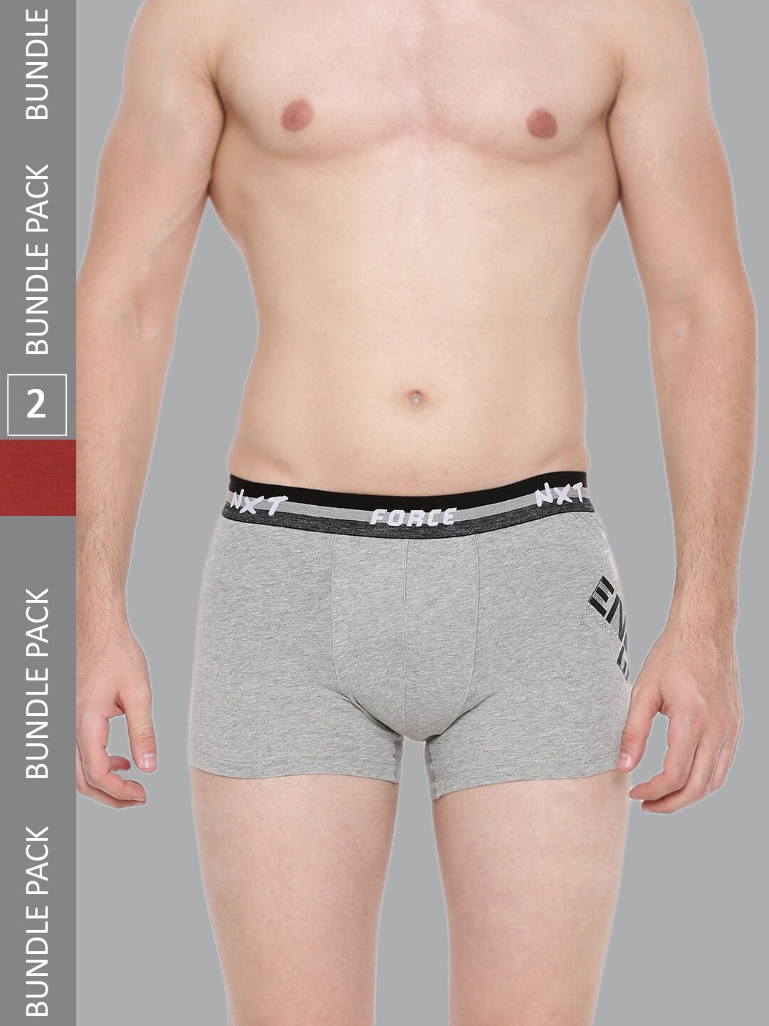 

Force NXT Pack Of 2 Printed Ultra Fresh Technology Outer Elastic Cotton Trunks, Grey
