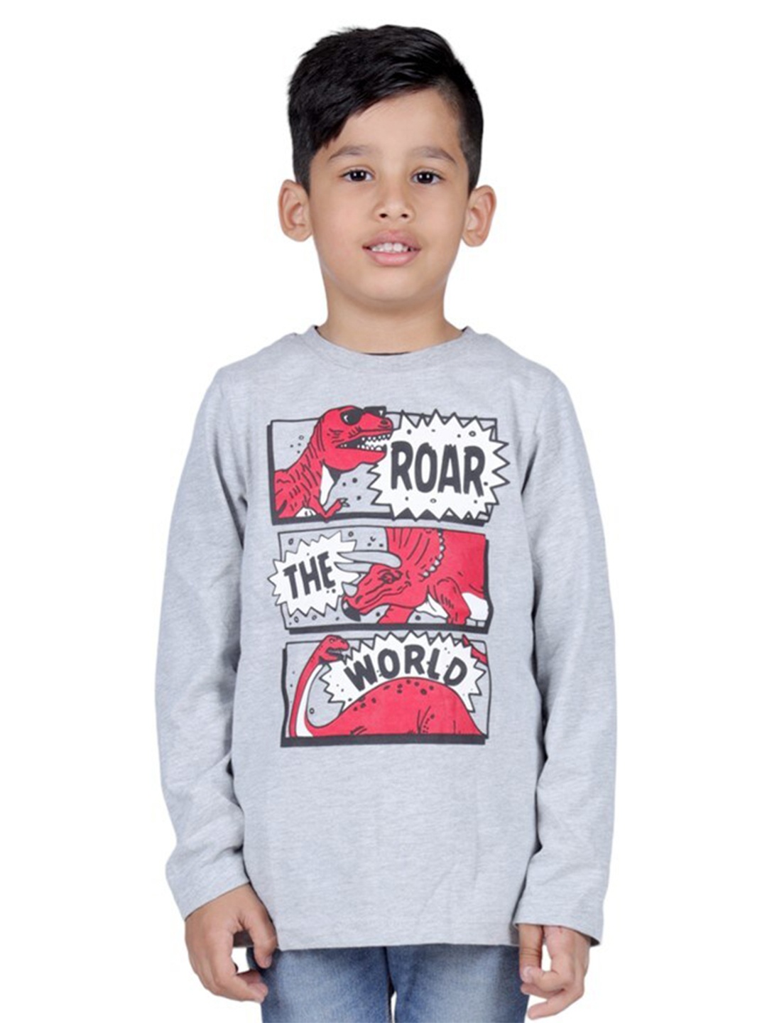 

3PIN Boys Graphic Printed Long Sleeve Cotton T-shirt, Grey