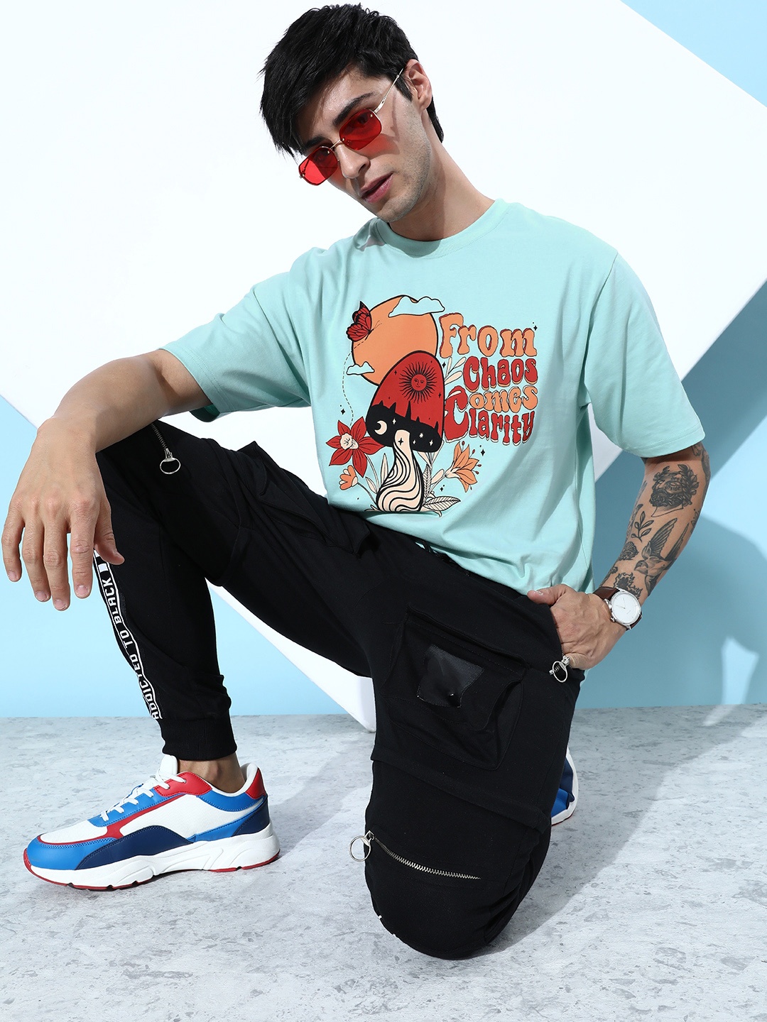 

DILLINGER Graphic Printed Oversized T-shirt, Turquoise blue