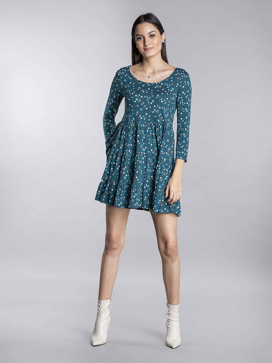 

MKOAL Floral Printed Mini Dress, Teal