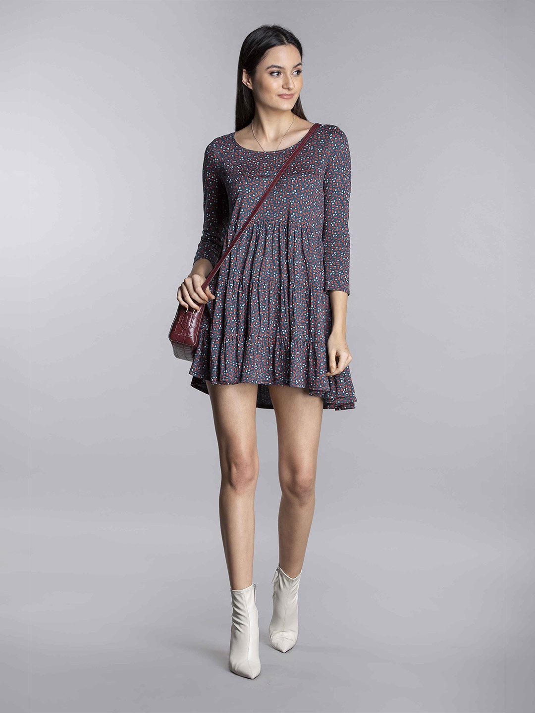 

MKOAL Floral Printed Mini Dress, Teal