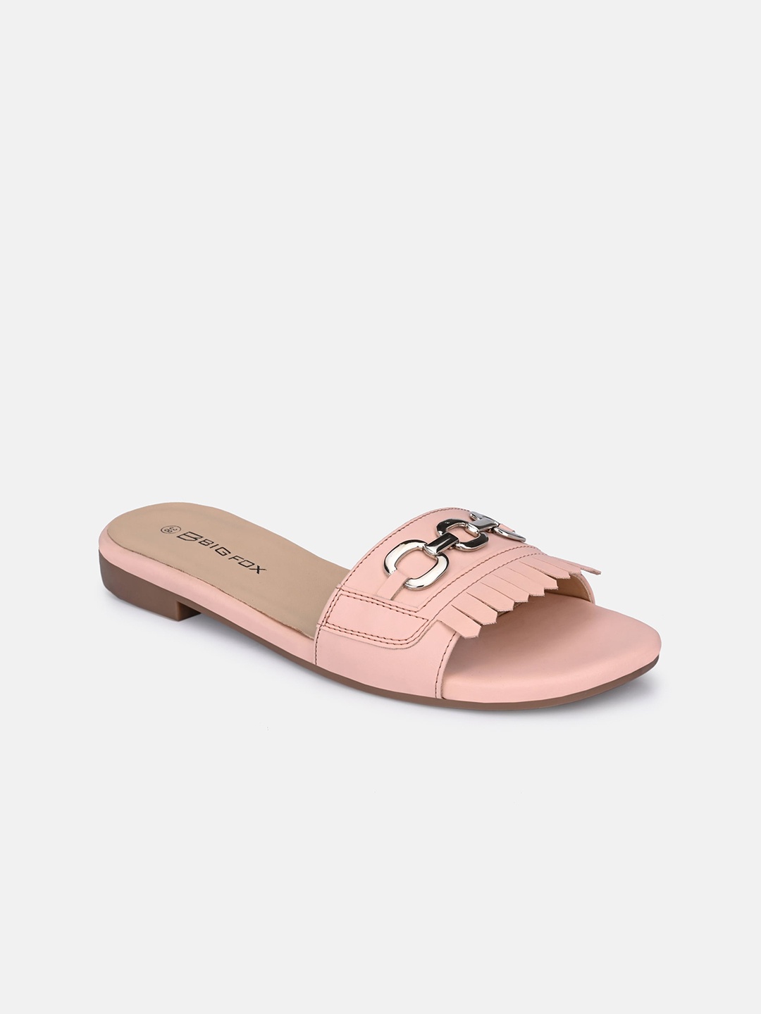 

Big Fox Women Textured Open Toe Flats with Tassels, Pink