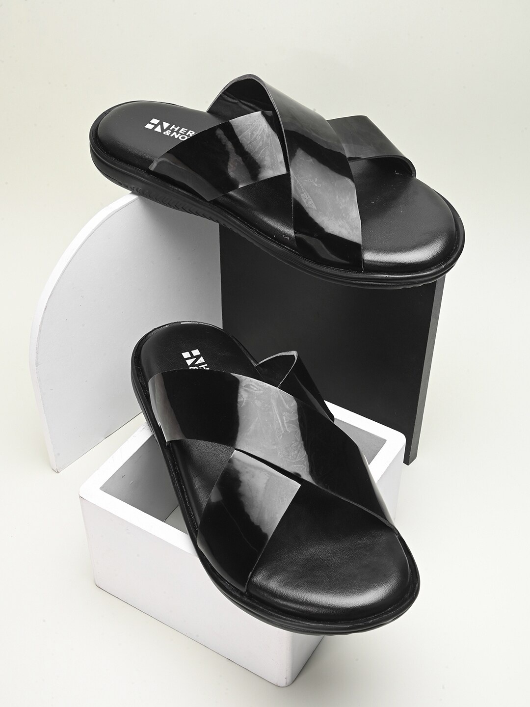 

HERE&NOW Men Open Toe Comfort Sandals, Black