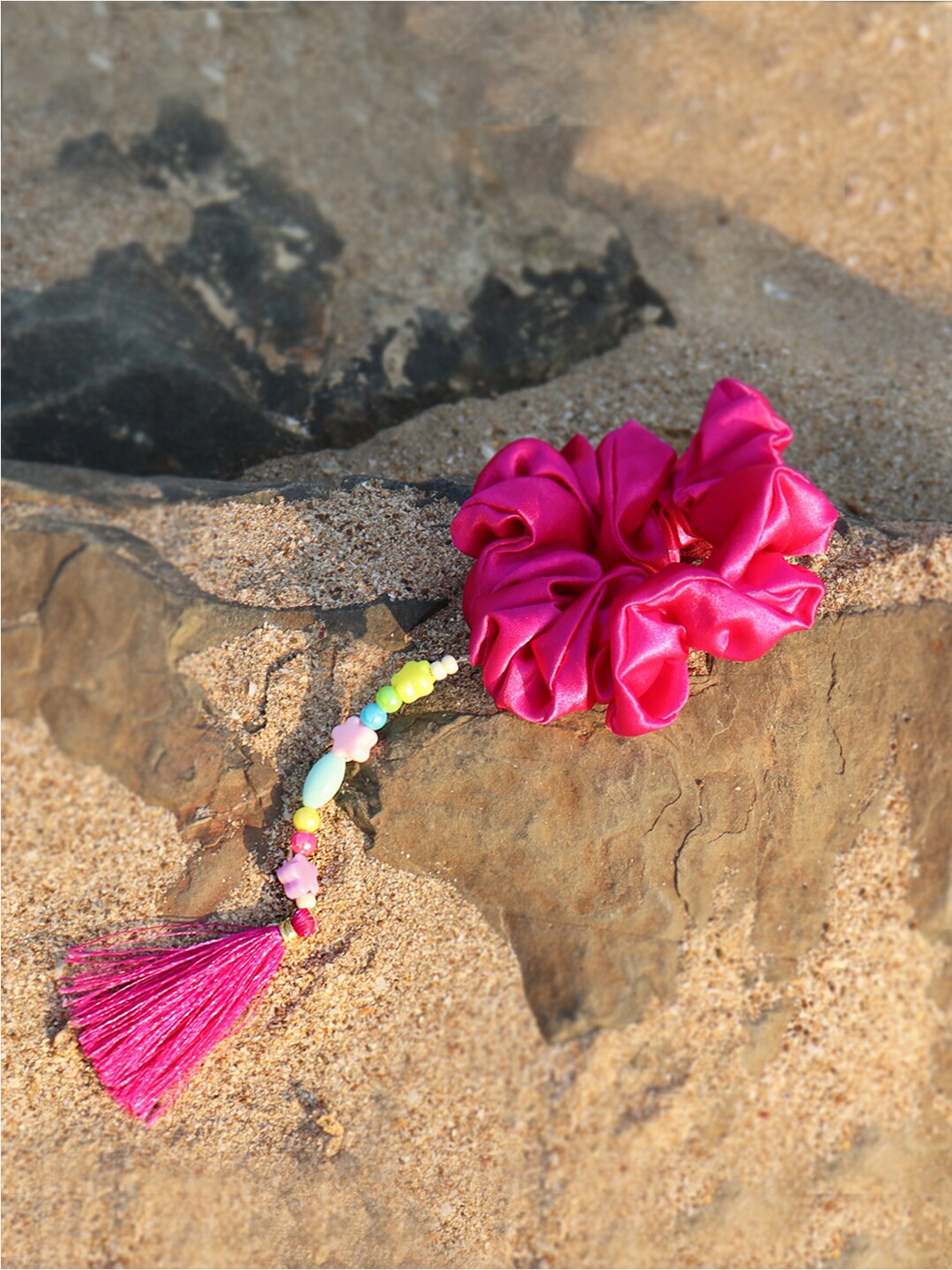 

Soho Boho Studio Women Beaded & Tassel Ponytail Holders, Pink