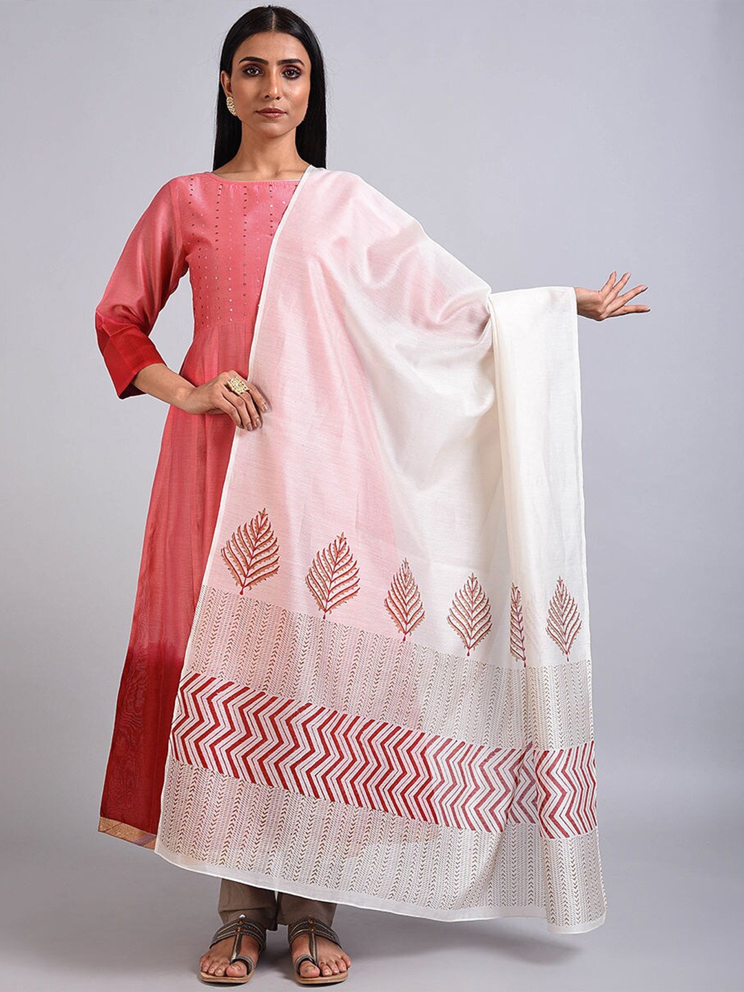 

SMRITI GUPTA Ethnic Motifs Printed Chanderi Dupatta, Off white