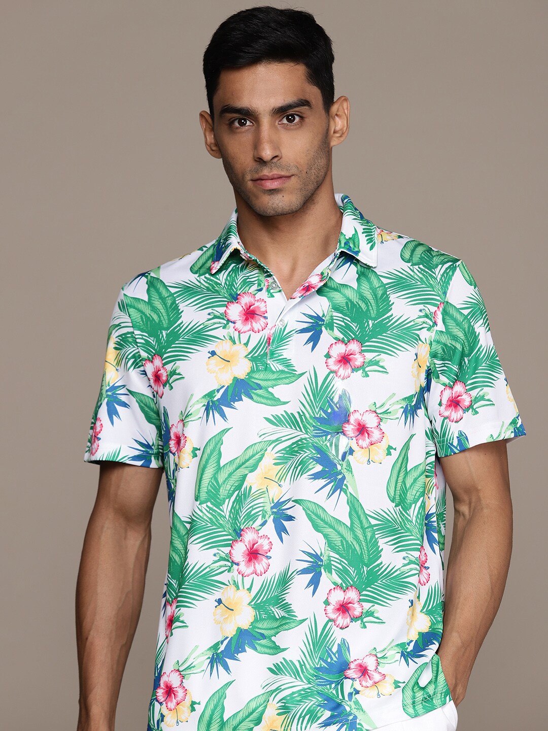 

Macy's Club Room Floral Print Polo Collar T-shirt, White