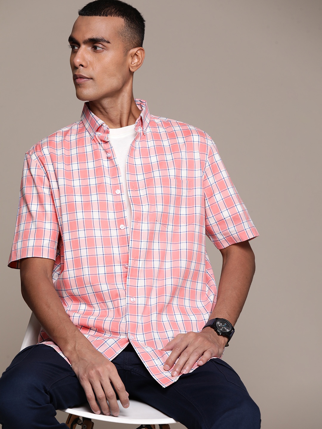 

Macy's Club Room Opaque Tartan Checked Casual Shirt, Pink