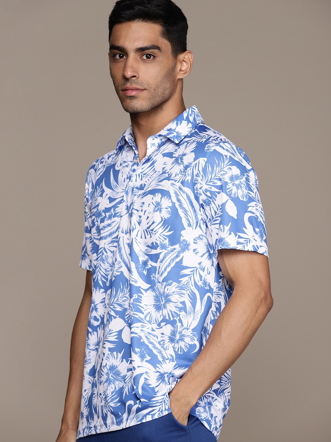 

Macy's Club Room Floral Print Polo Collar T-shirt, Blue