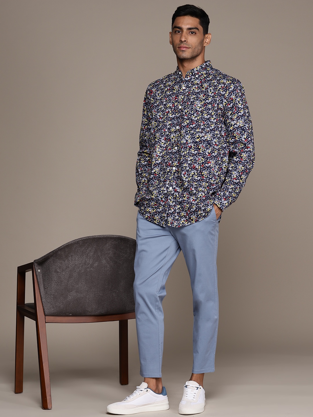 

Macy's Club Room Pure Cotton Floral Print Casual Shirt, Blue