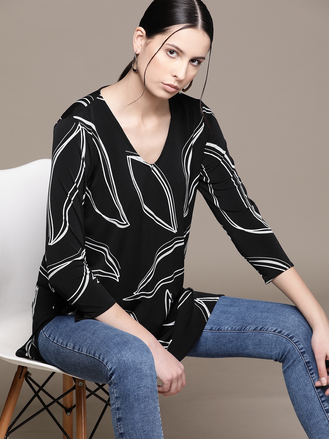 

Macy's Alfani Printed V-Neck Top, Black