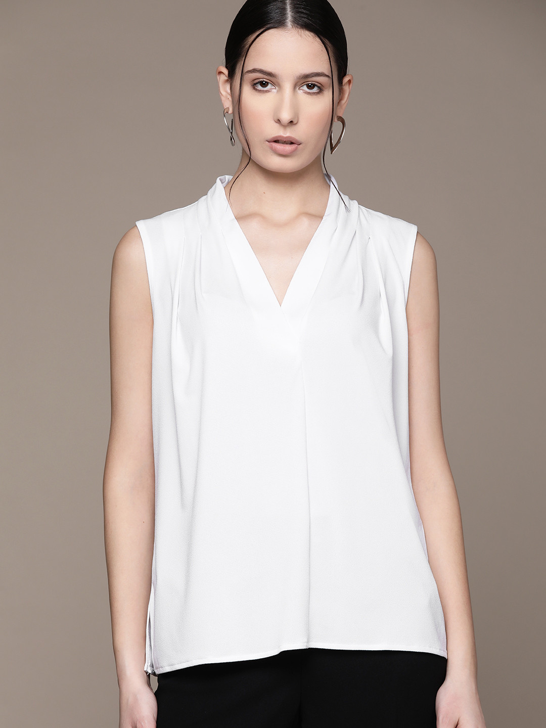 

Macy's Alfani Solid Pleated Top, White
