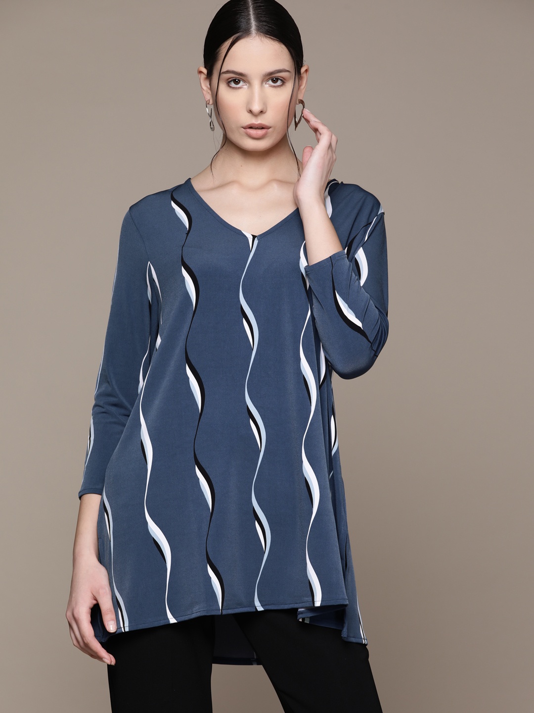 

Macy's Alfani Printed V-Neck High-Low Top, Teal