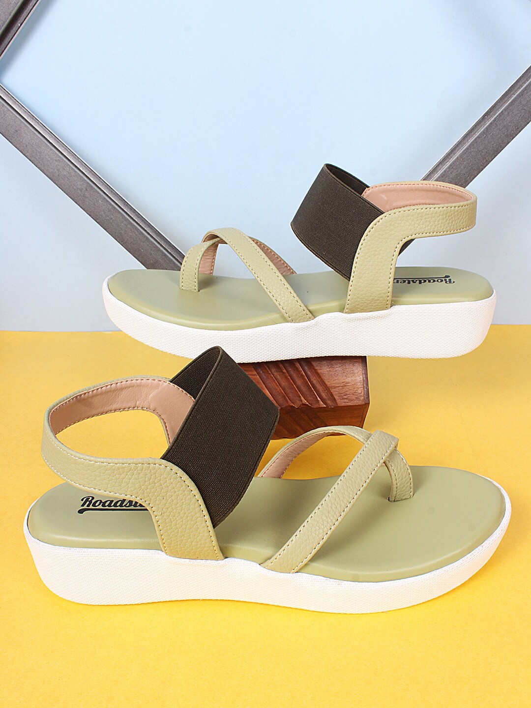 

Roadster Olive Green & White Air Max One Toe Comfort Heels With backstrap