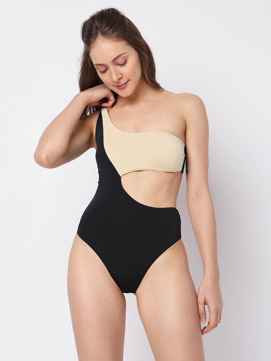 

Vero Moda Colourblocked One Shoulder Swim Bodysuit, Black