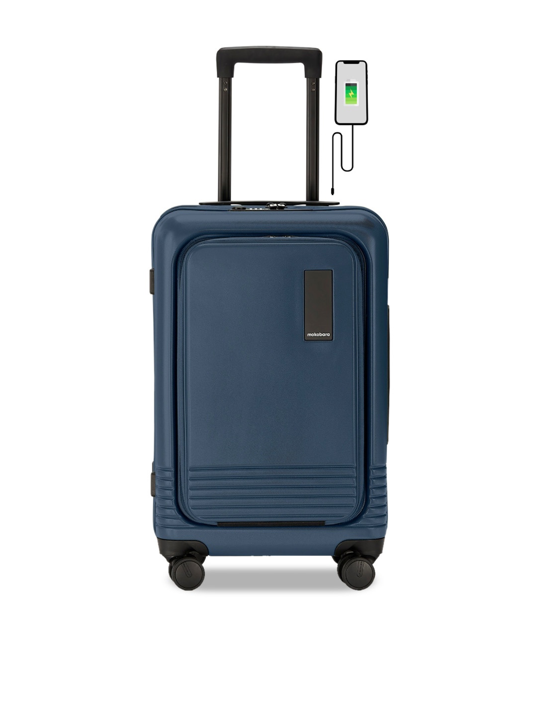 

MOKOBARA Usb Charging Point On The Top Hard-Sided Cabin Trolley Suitcase, Blue