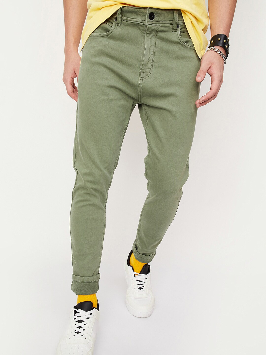 

max Men Mid-Rise Stretchable Jeans, Green