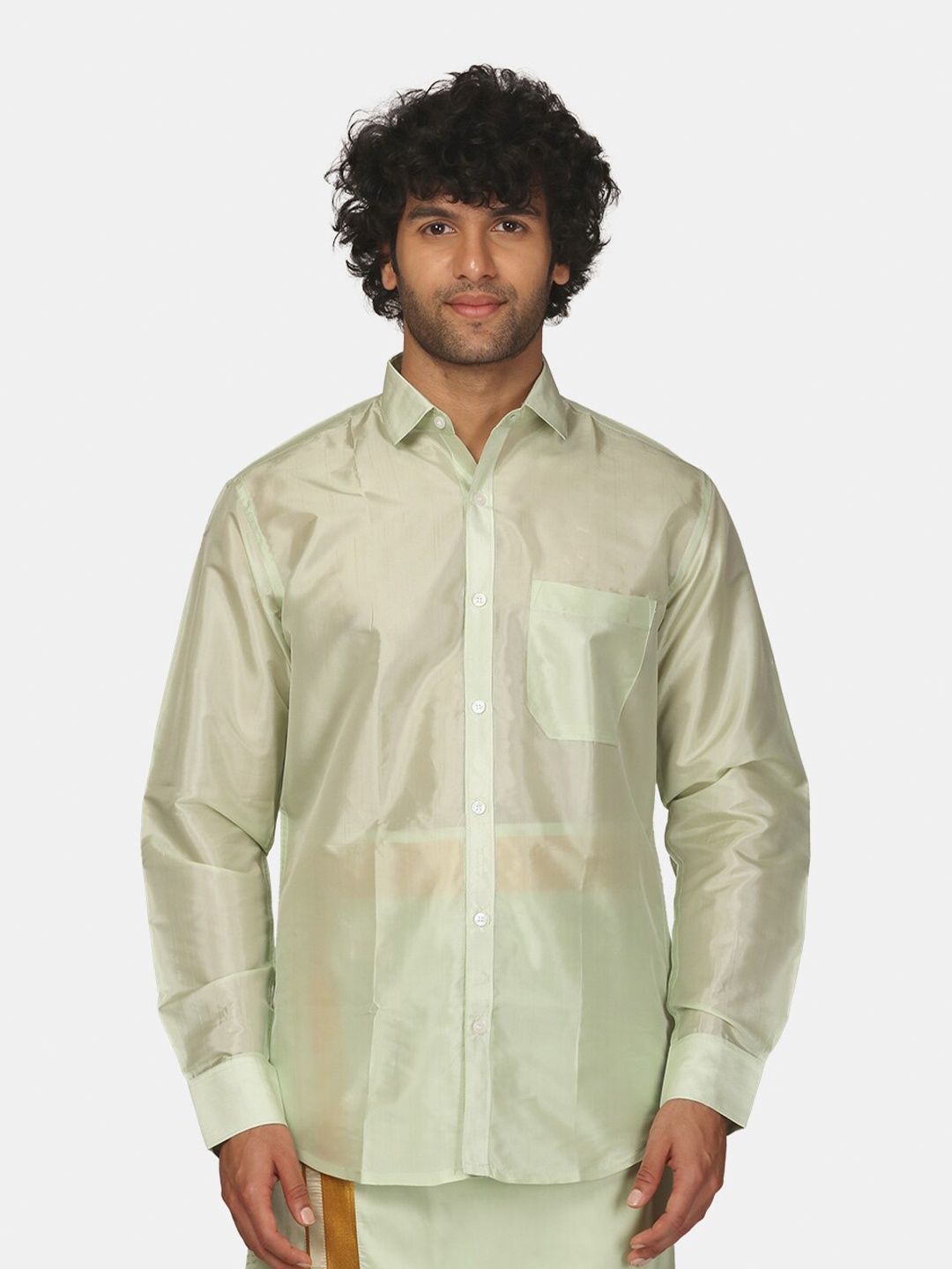 

Sethukrishna Men Green Classic Horizontal Stripes Striped Party Shirt