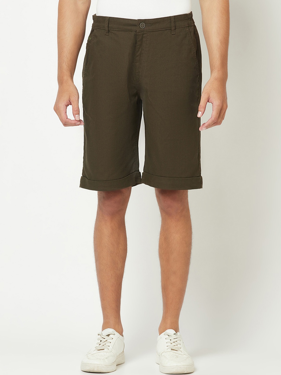 

Crimsoune Club Men Mid Rise Pure Cotton Chino Shorts, Olive