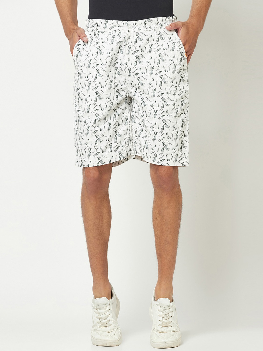 

Crimsoune Club Men Abstract Printed Mid-Rise Pure Cotton Chino Shorts, White
