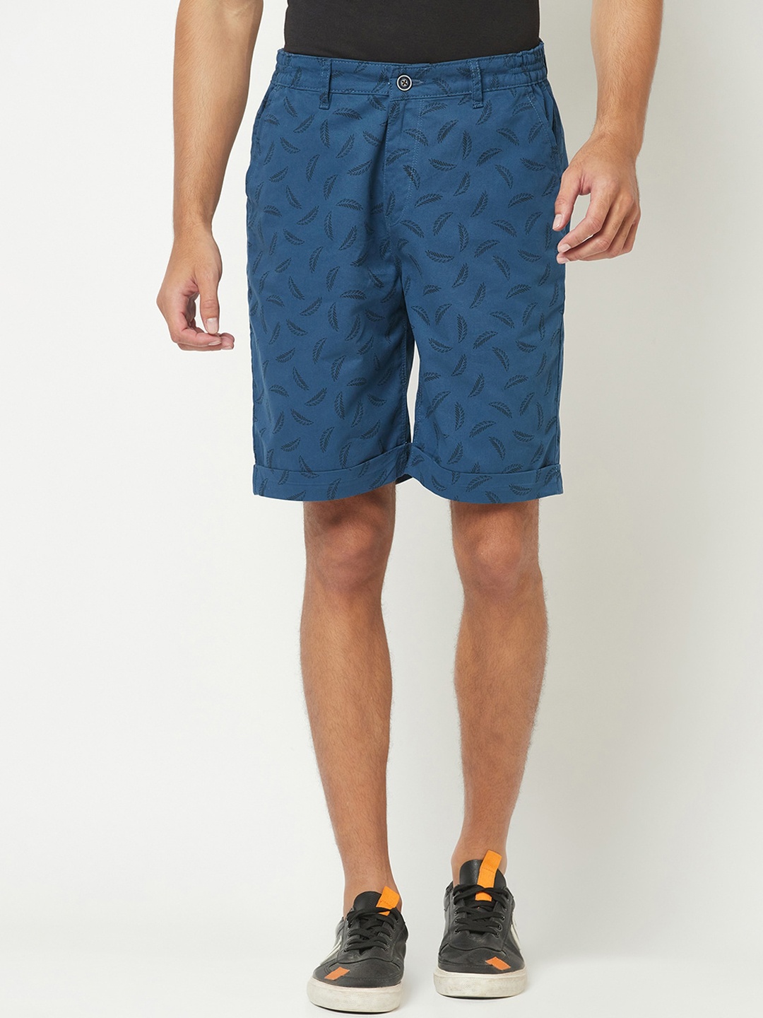 

Crimsoune Club Men Floral Printed Mid-Rise Pure Cotton Shorts, Blue