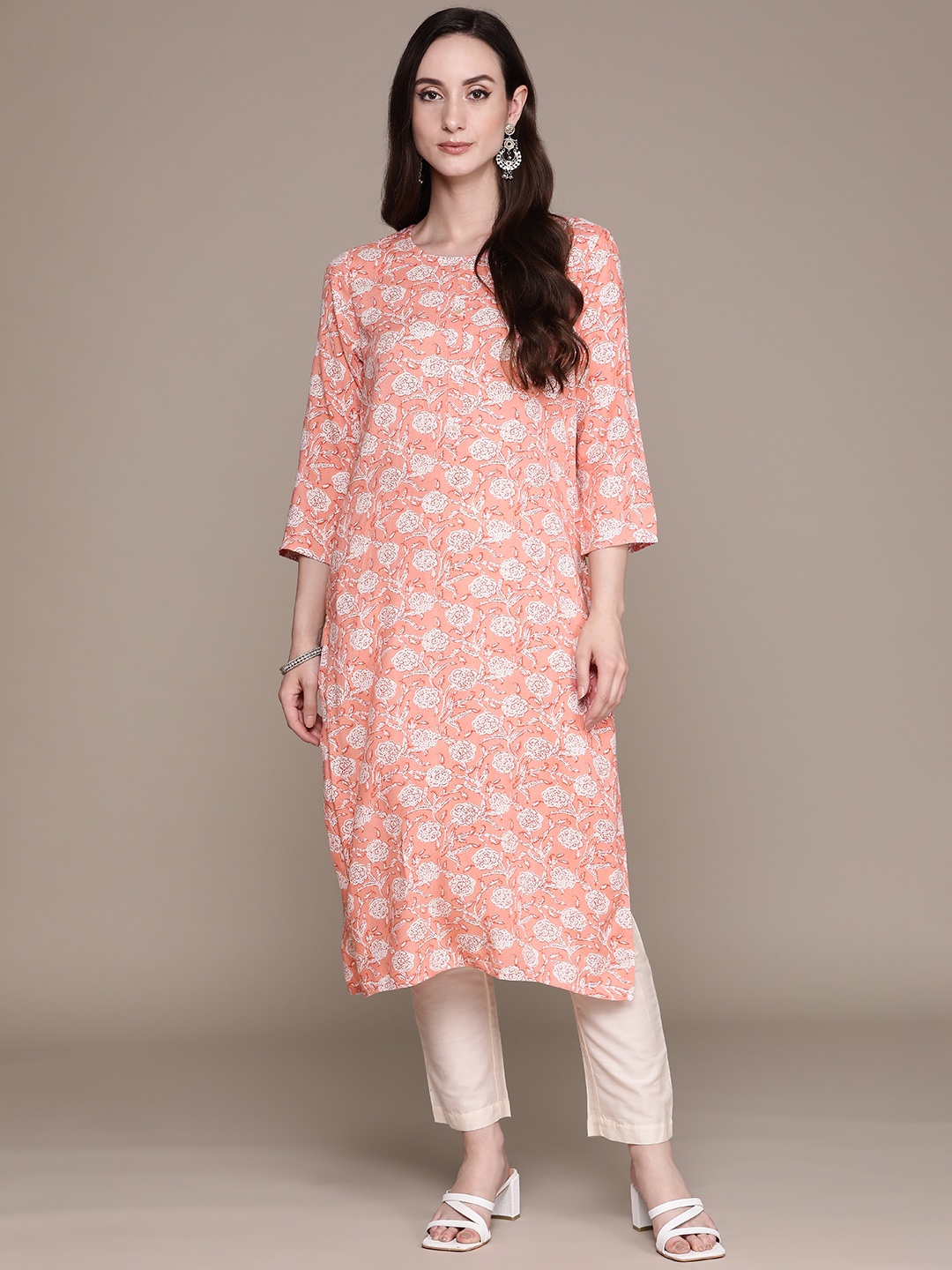 

Anubhutee Floral Printed Floral Kurta, Peach