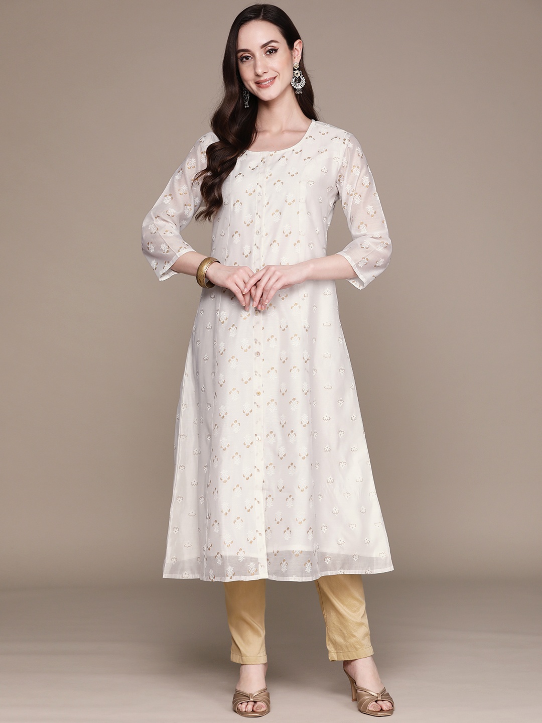 

Anubhutee Women Off White & Gold-Toned Printed Kurta