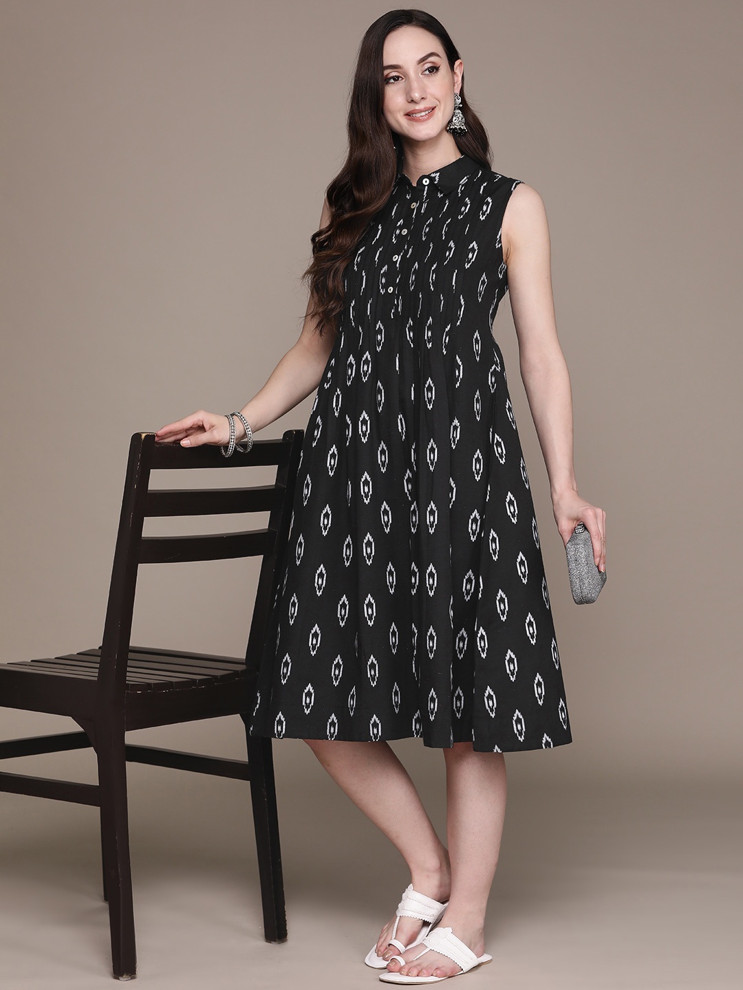 

Anubhutee Print A-Line Midi Dress, Black