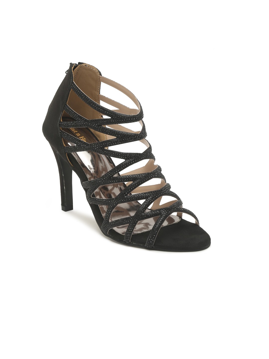 

Flat n Heels Embellished Open Toe Stiletto Heels, Black