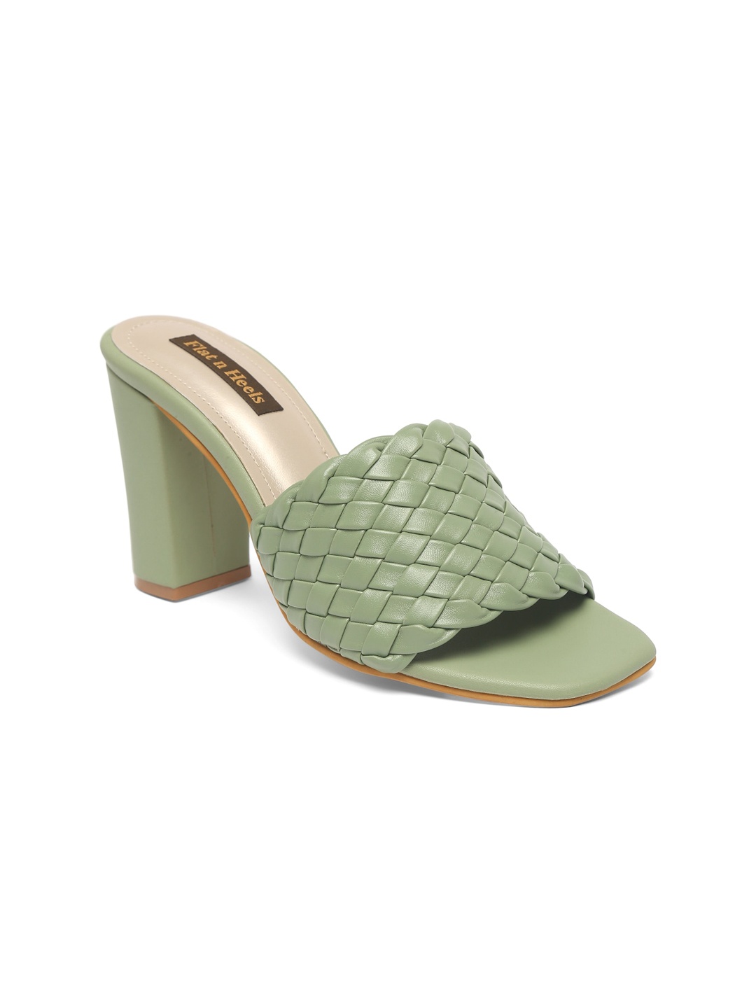 

Flat n Heels Textured Open Toe Block Heels, Olive